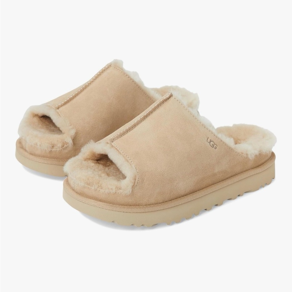 Authentic UGG Beige Shearling Open-Toe Slippers
